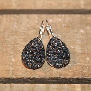 Gunmetal Teardrop Druzy Earrings 13x18mm
